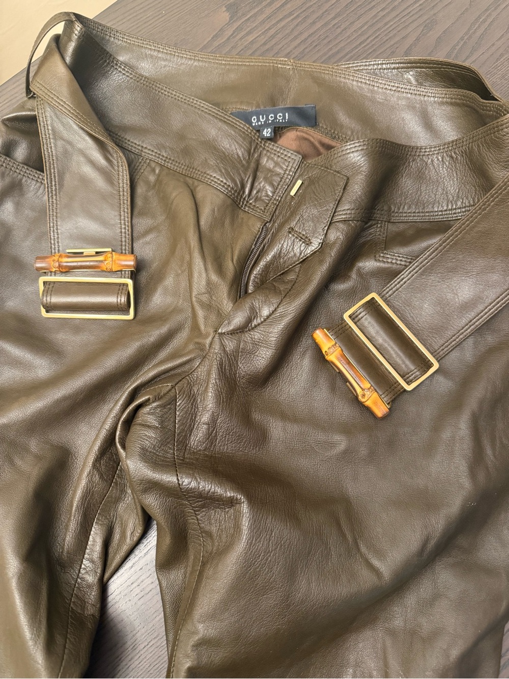 Gucci Brown Leather Skirt with Bamboo-Style Buckles (Tom Ford Era)